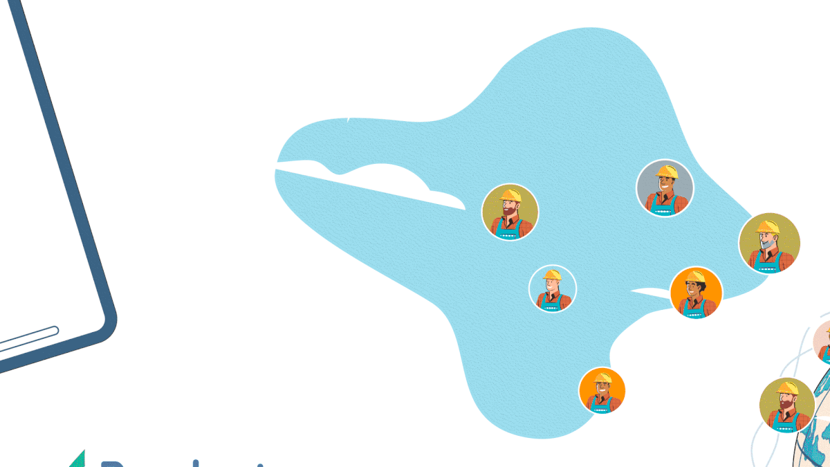 Animated map with worker icons – global workforce