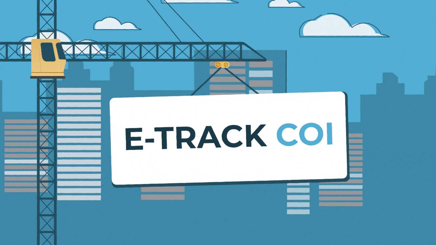 Crane lifting a banner with "E-Track COI" text