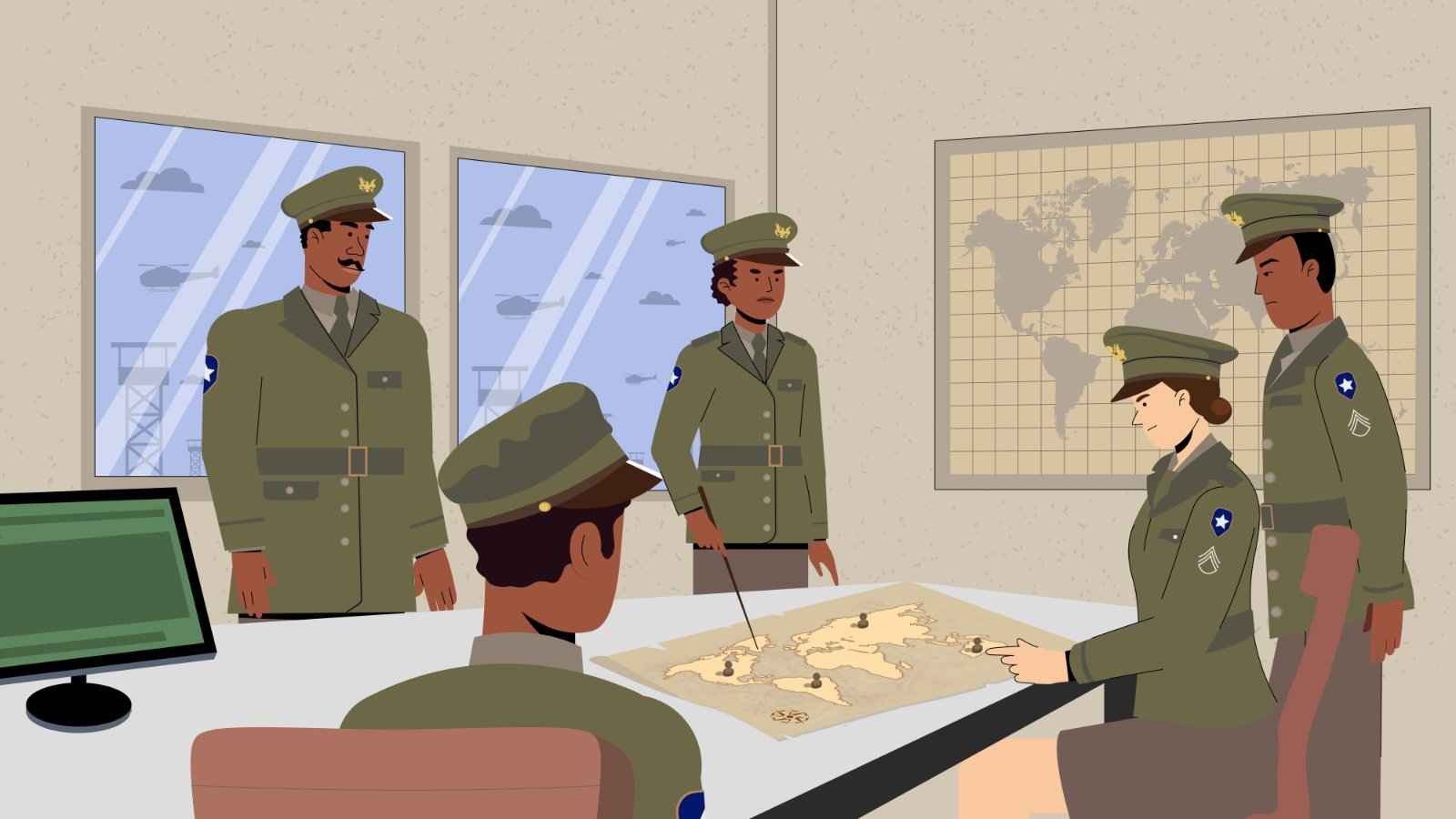 Military assembly in 2D Animated Video