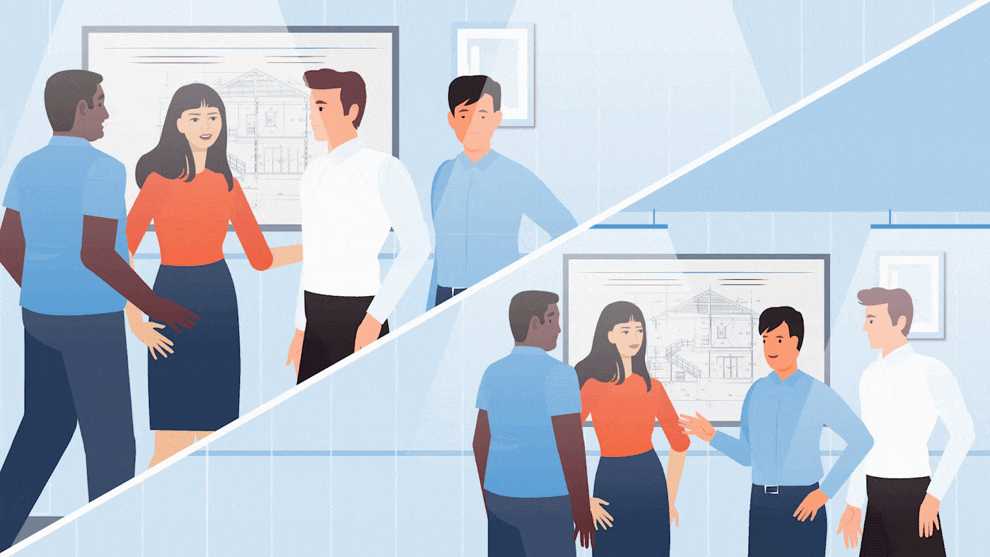 Conversation between employees in an animated explainer video