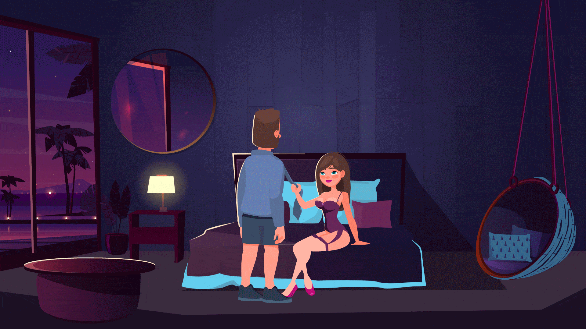 Romantic evening. Couple in love. 2d animation