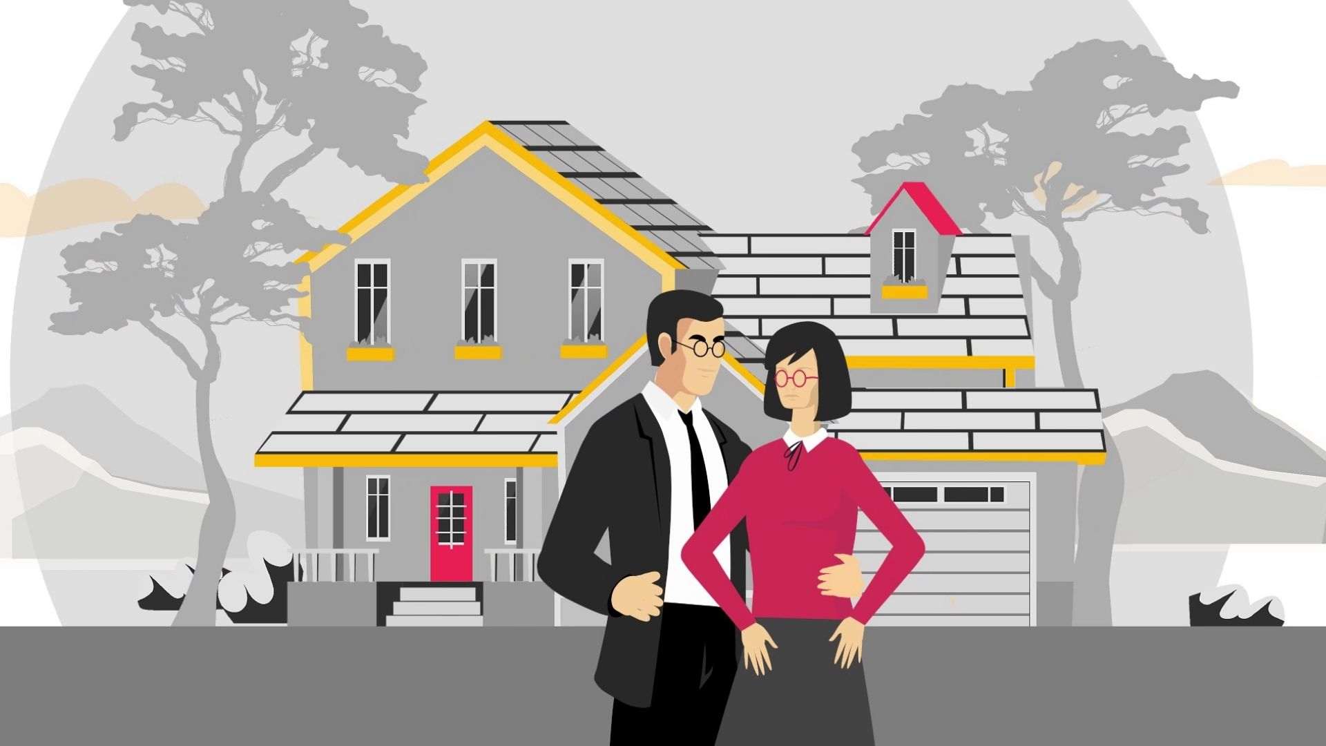 Husband and wife on the background of the house | 2d Explainer video