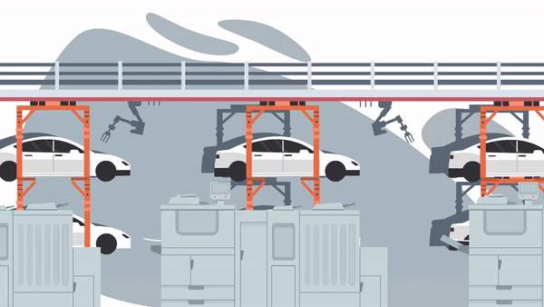 Automated car assembly on a production line