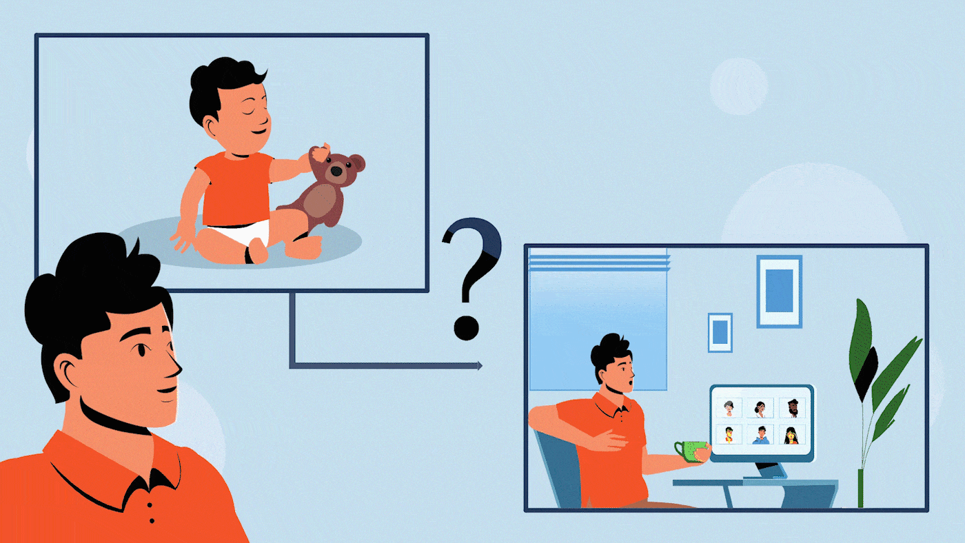 2D animation of a man reminiscing childhood