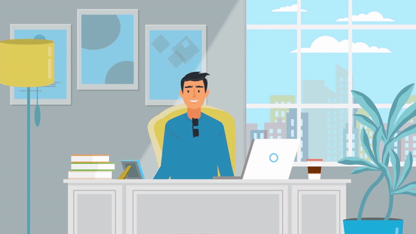 Animated character in a modern office