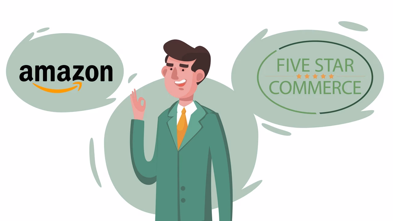 Businessman in a green suit with Five Star Commerce logo