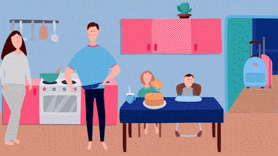 Animated family having breakfast in a cozy kitchen – animated explainer video