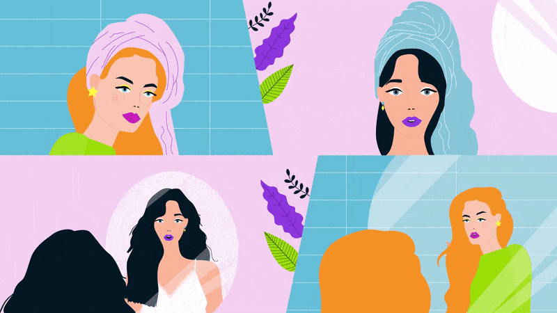 Collage of women in hair care routines