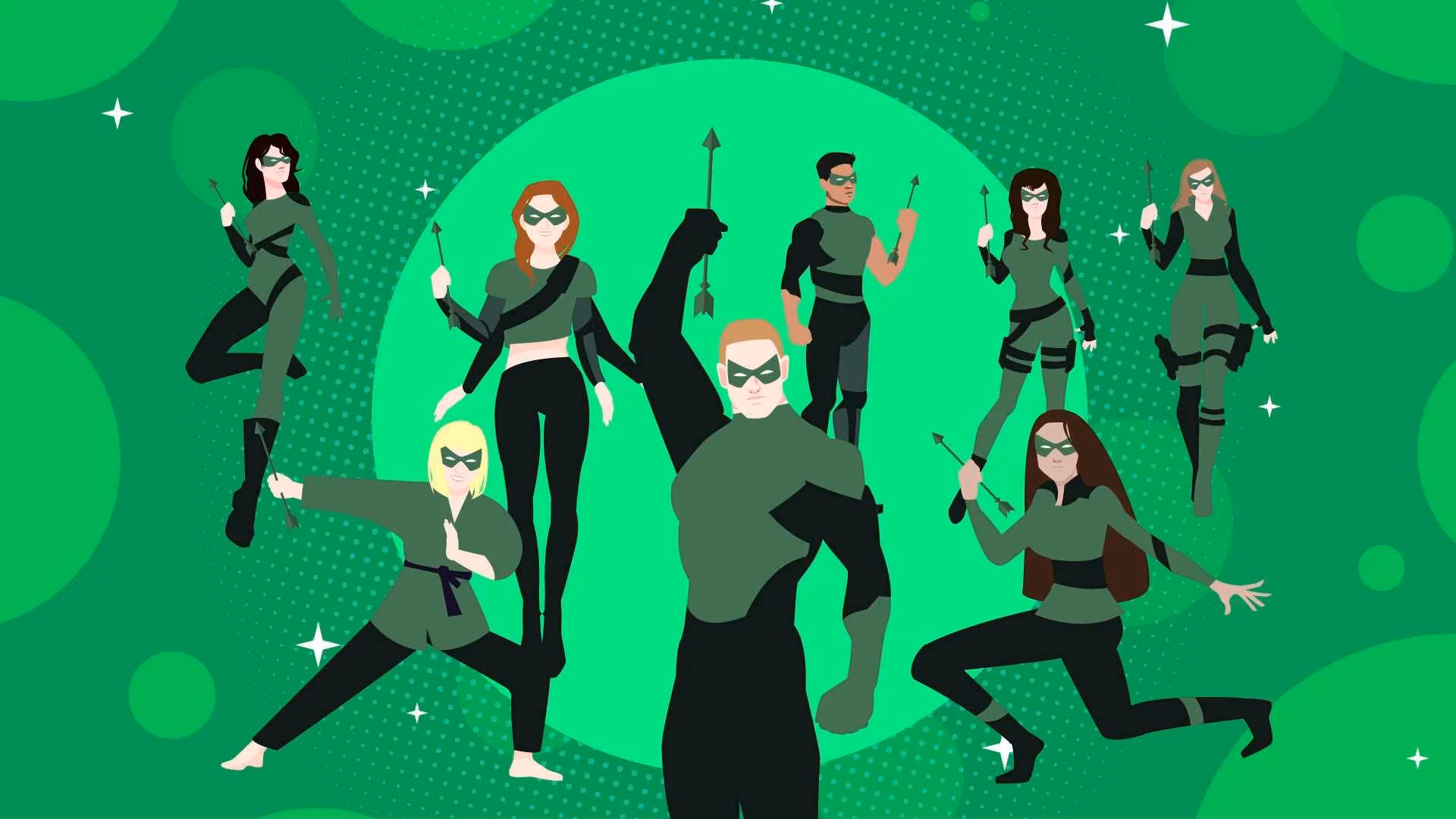 A team of superhero characters representing the power of collaboration in animated video production