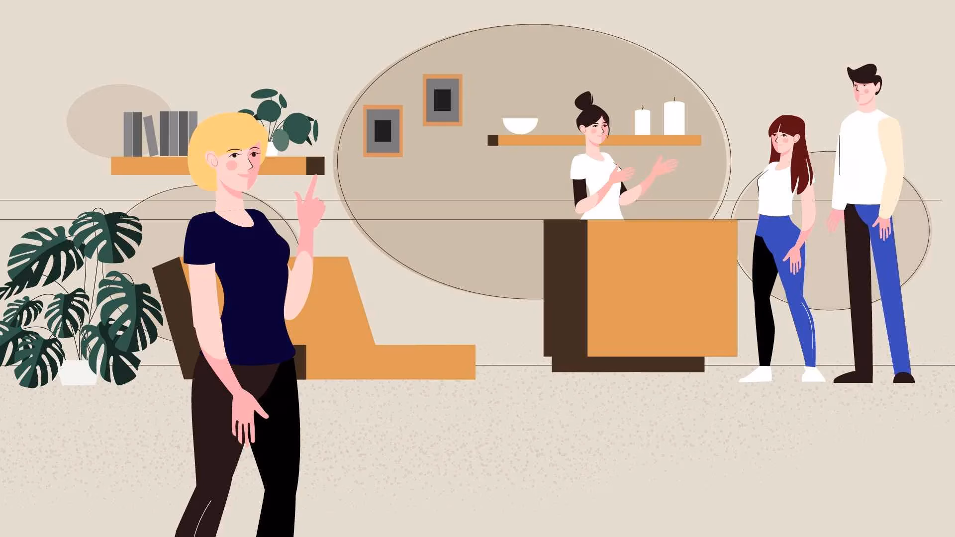 Woman in a modern shop interacting with a cashier