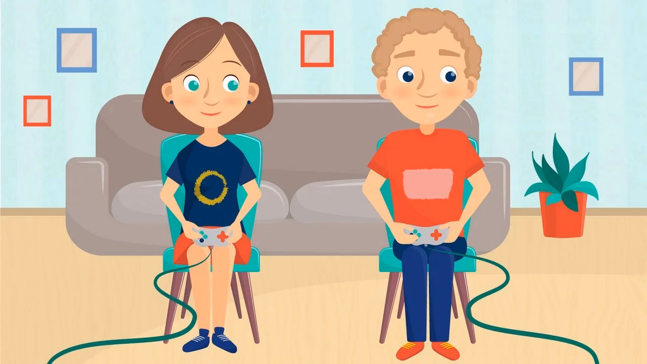 Elderly couple playing video games