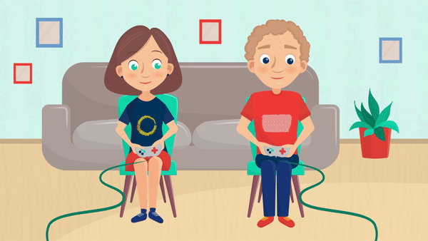 Kids playing video games on consoles