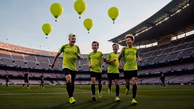 Energetic stadium wide shot featuring synchronized character run cycle and repeated background elements for scale.