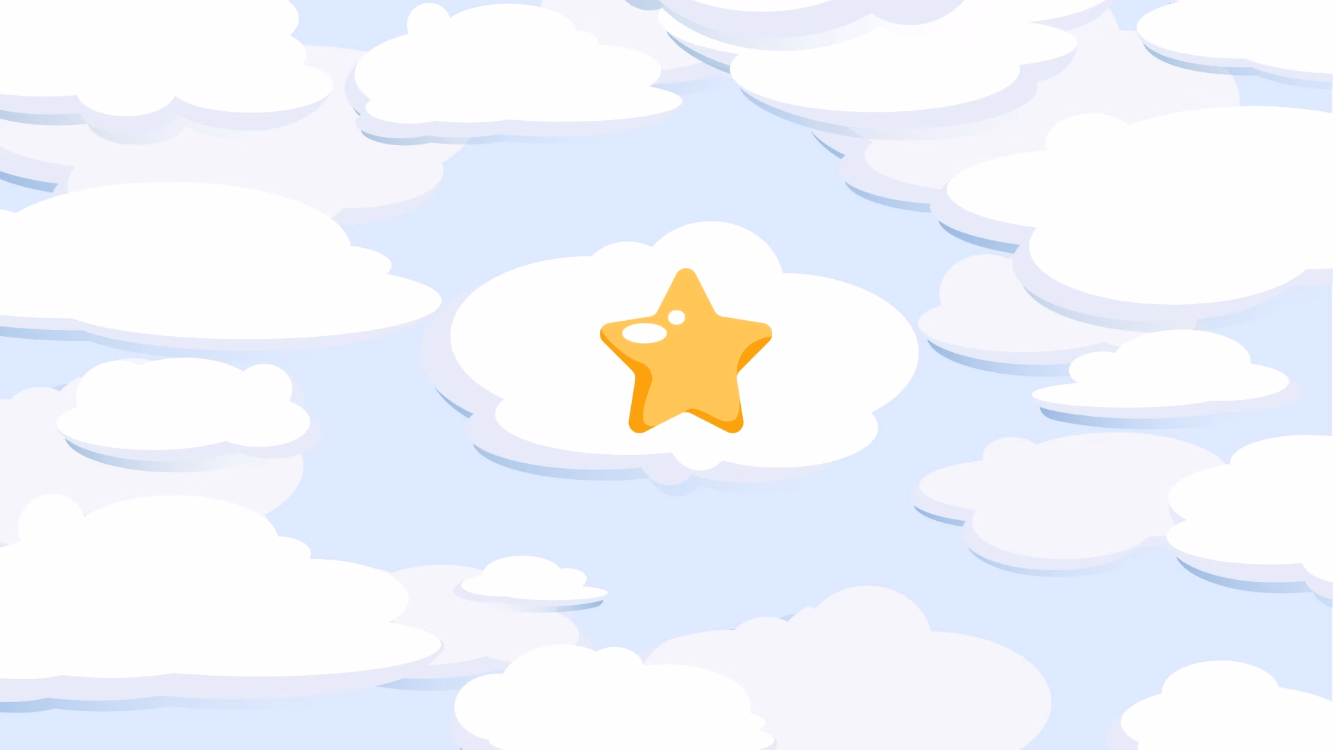 Animated cartoon-style illustration of a golden star resting on a soft white cloud