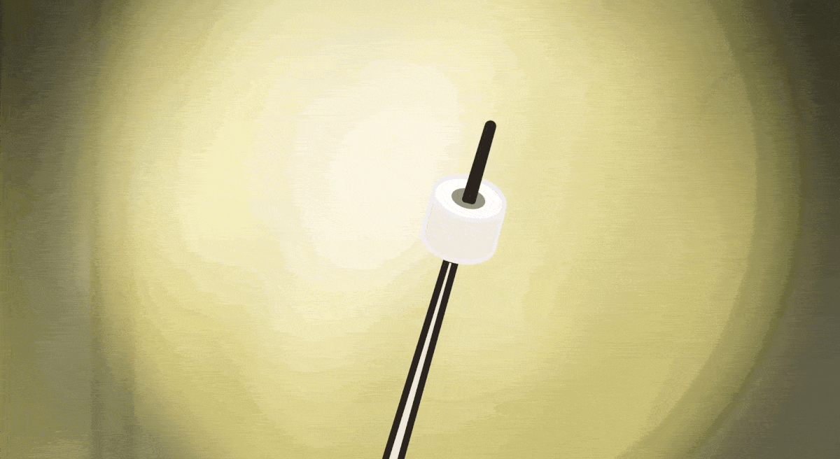 Animated marshmallow roasting on a stick over a glowing fire – motion design
