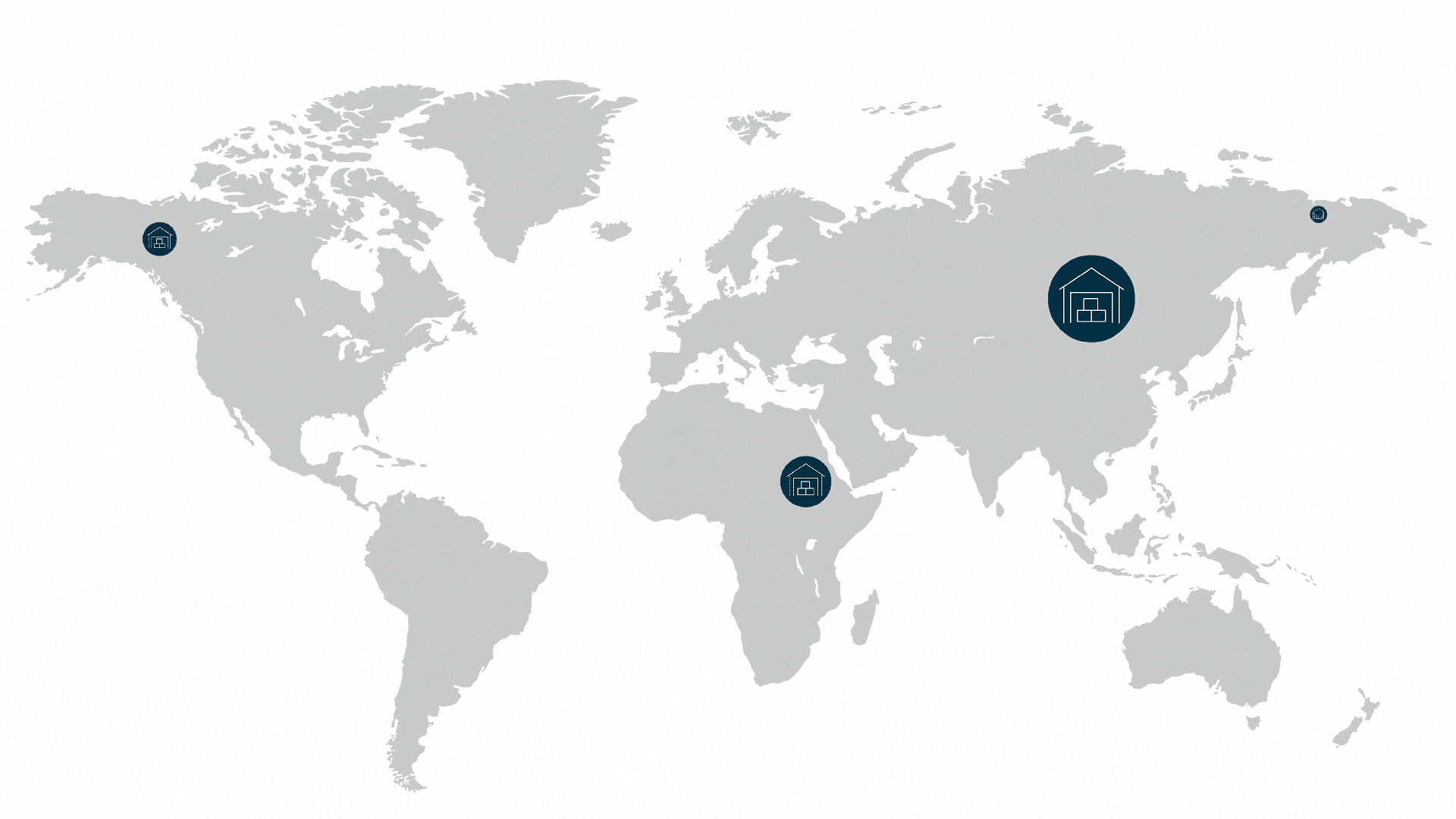 A detailed map displaying international trade routes and warehouse locations