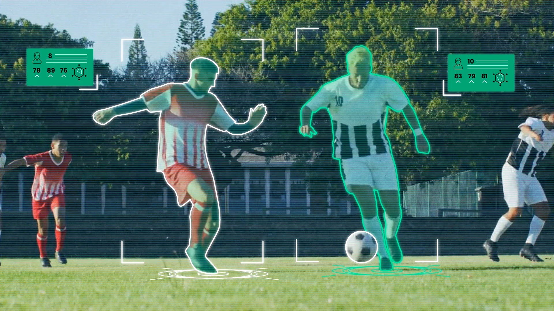 Two soccer players analyzed by AI during a match