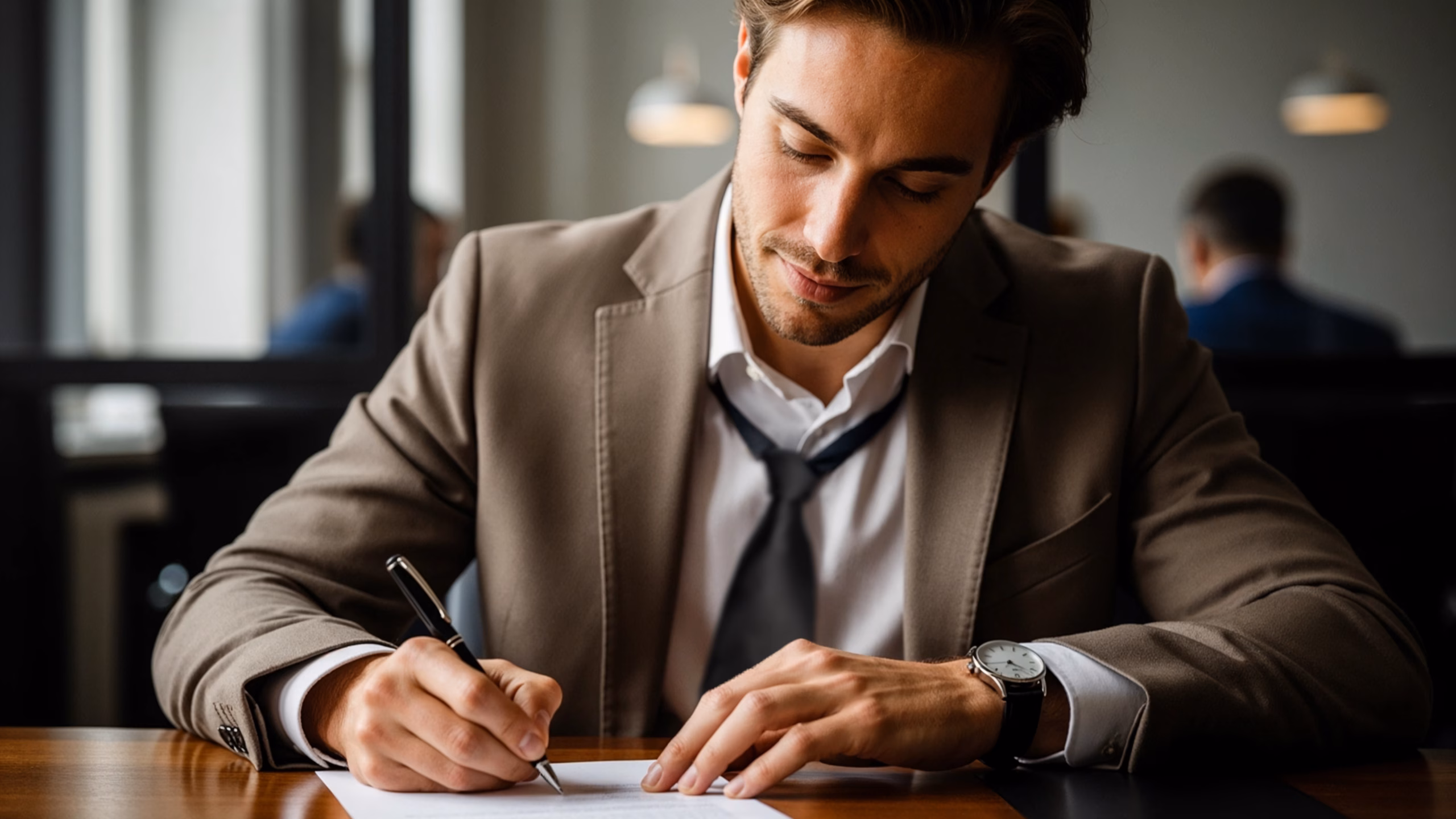Backlit interior wide shot showing a family walk-in action, with soft volumetric light and symmetrical framing that reads as a transition scene in a life-story montage.